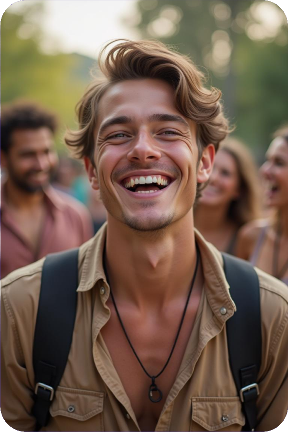 Laughing with friends in real life