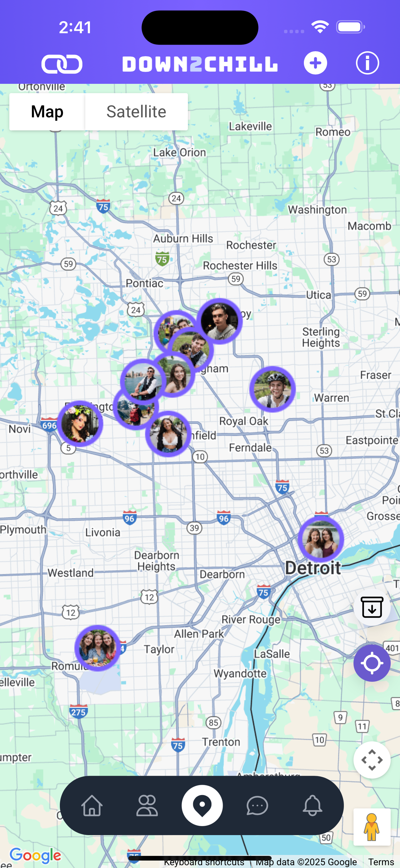 Down2Chill real-time map and friend street view